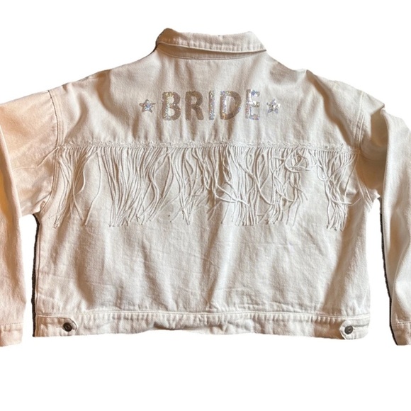 Altar'd State Jackets & Blazers - Altar'd State White 'BRIDE' Fringe Denim Jacket